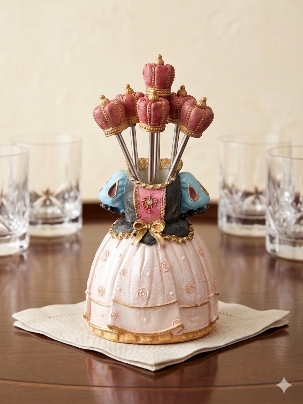 Rare Vintage Japanese Princess Cocktail Pick Set • MCM Kitsch Barware Pink Gold